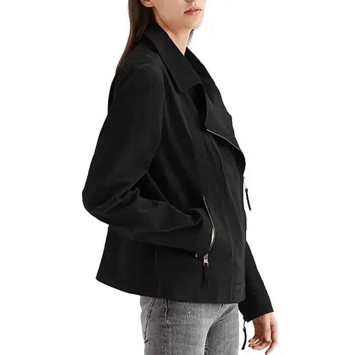 Women's Black Suede Leather Jacket-2