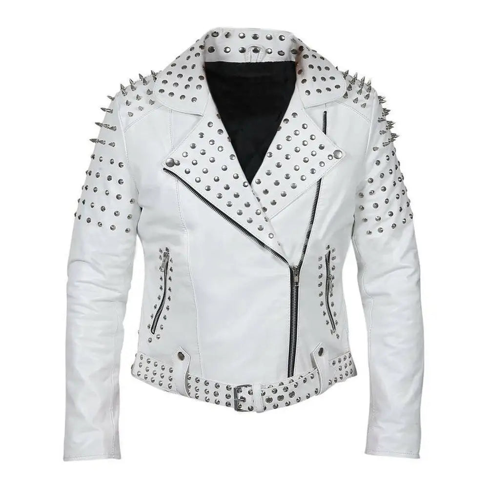 Womens Brando Studded Leather Jacket Plus Size-0
