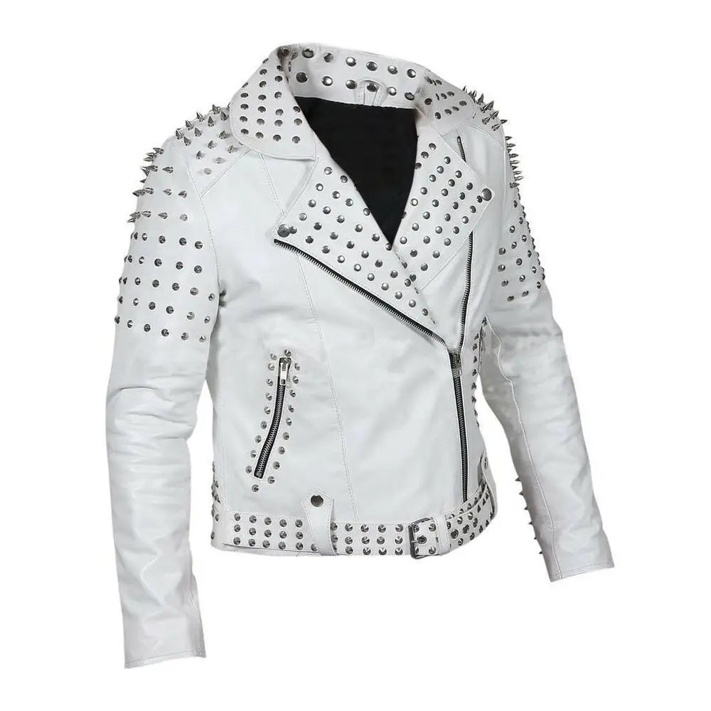 Womens Brando Studded Leather Jacket Plus Size-2