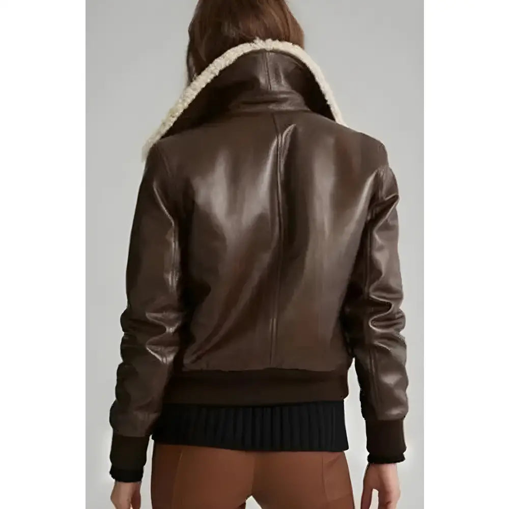 Women’s Brown Aviator Sherpa Leather Jacket-1