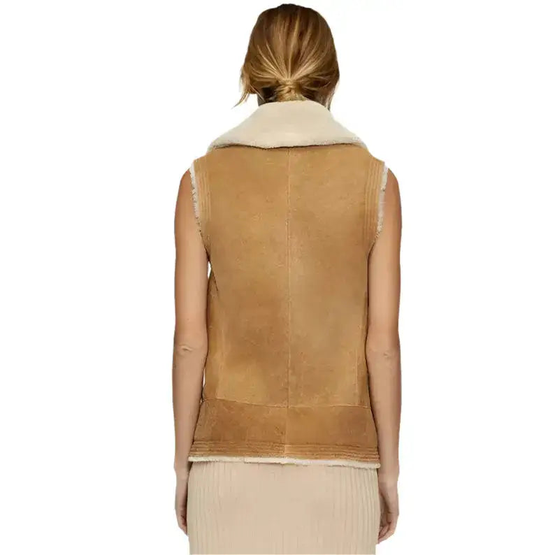 Women’s Tan Shearling Aviator Vest-3