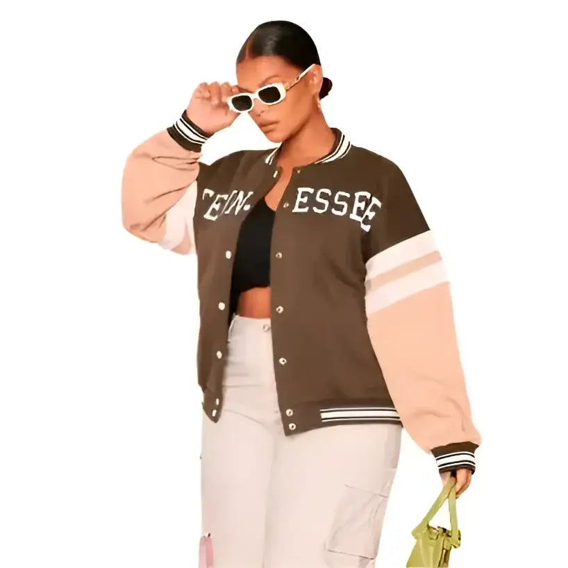 Women's Brown Leather Varsity Bomber Jacket-1