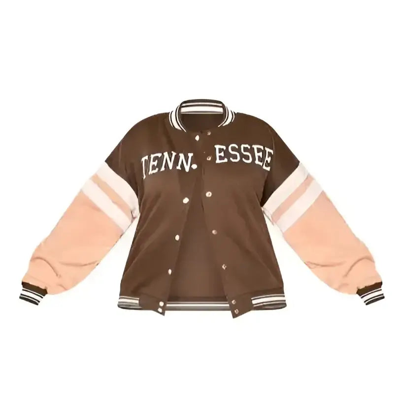 Women's Brown Leather Varsity Bomber Jacket-4