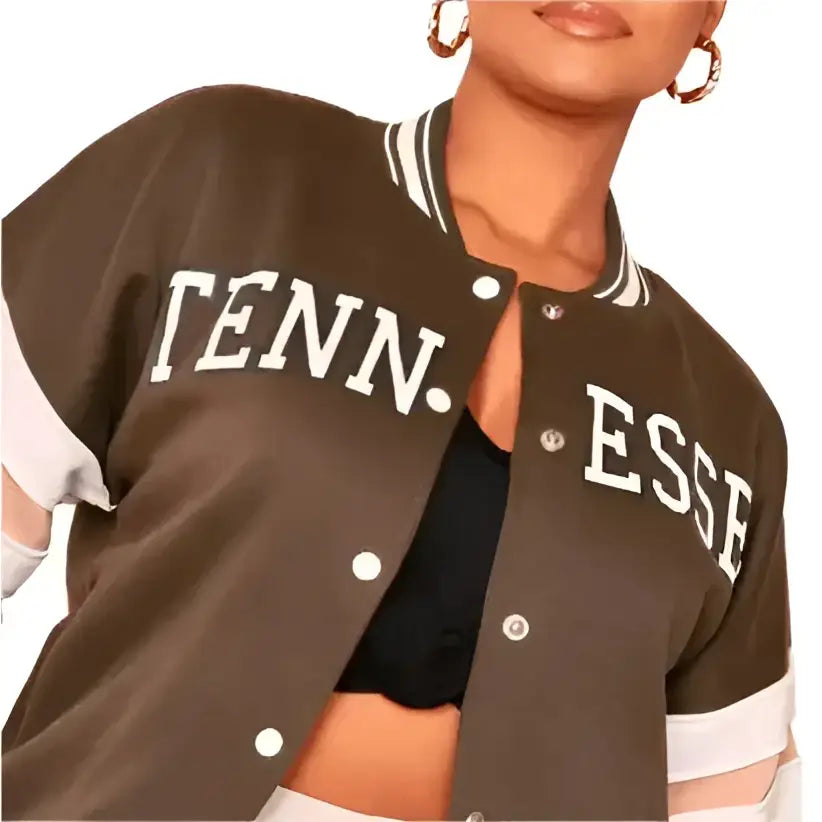 Women's Brown Leather Varsity Bomber Jacket-3