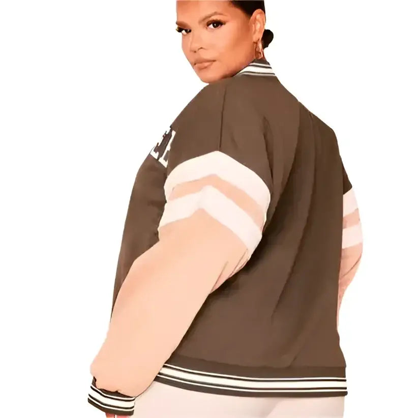 Women's Brown Leather Varsity Bomber Jacket-2