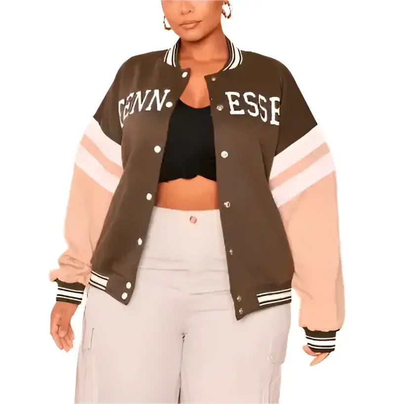 Women's Brown Leather Varsity Bomber Jacket-0