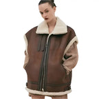 Women’s Chocolate Brown RAF B3 Bomber Sheepskin Leather Vest-0
