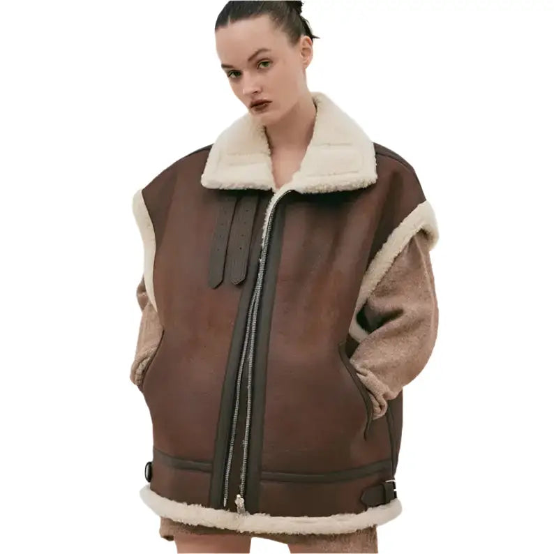 Women’s Chocolate Brown RAF B3 Bomber Sheepskin Leather Vest-0
