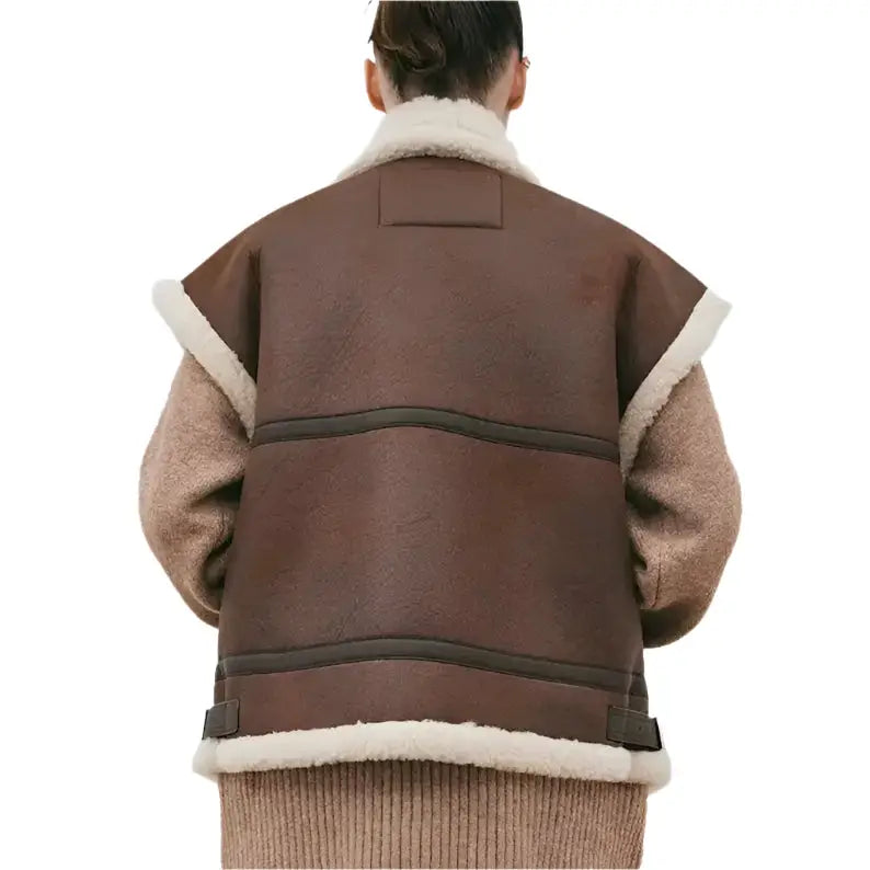 Women’s Chocolate Brown RAF B3 Bomber Sheepskin Leather Vest-1