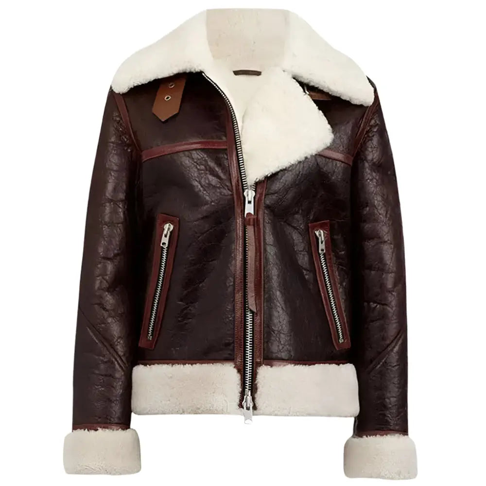 Women’s Chocolate Brown Shearling Leather Jacket-0