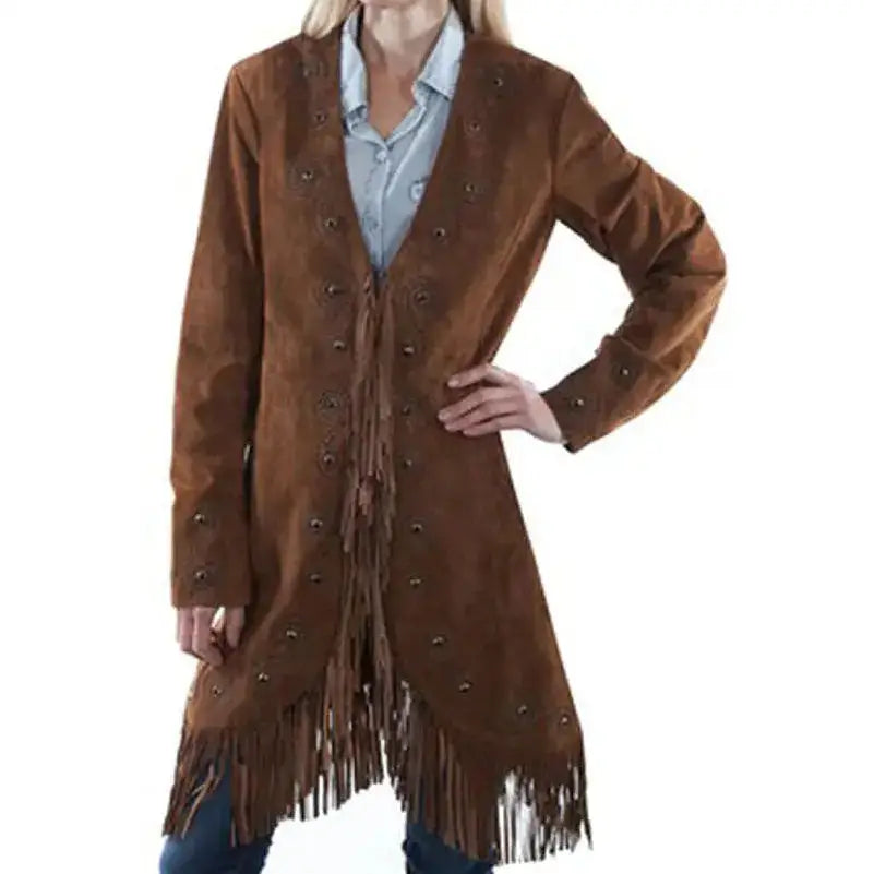 Women’s Cinnamon Suede Fringe Western Jacket-0