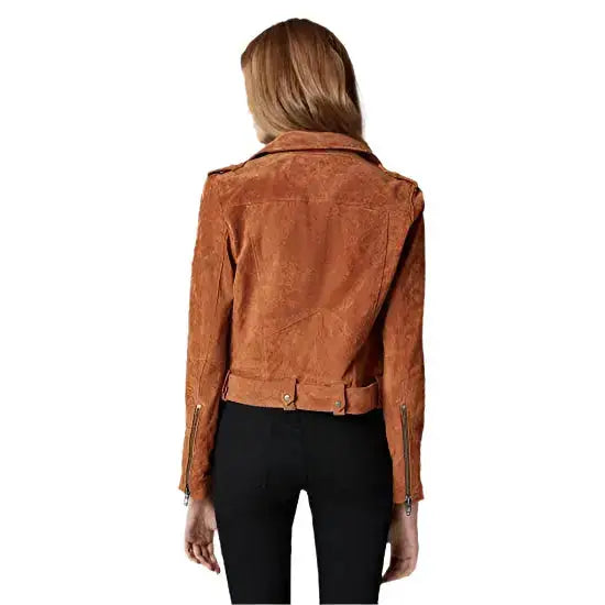 Women’s Cropped Suede Leather Motorcycle Jacket-1