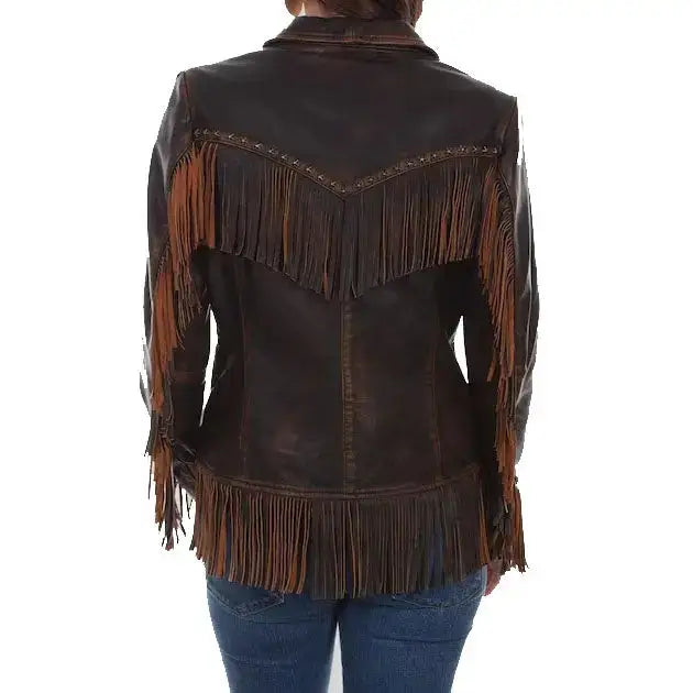 Women's Dark Brown Fringe Leather Jacket-1