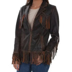 Women's Dark Brown Fringe Leather Jacket-0