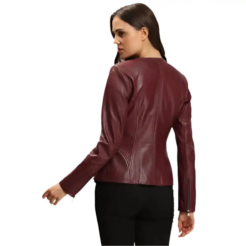 Women’s Dark Brown Leather Jacket with Blazer Cut-1