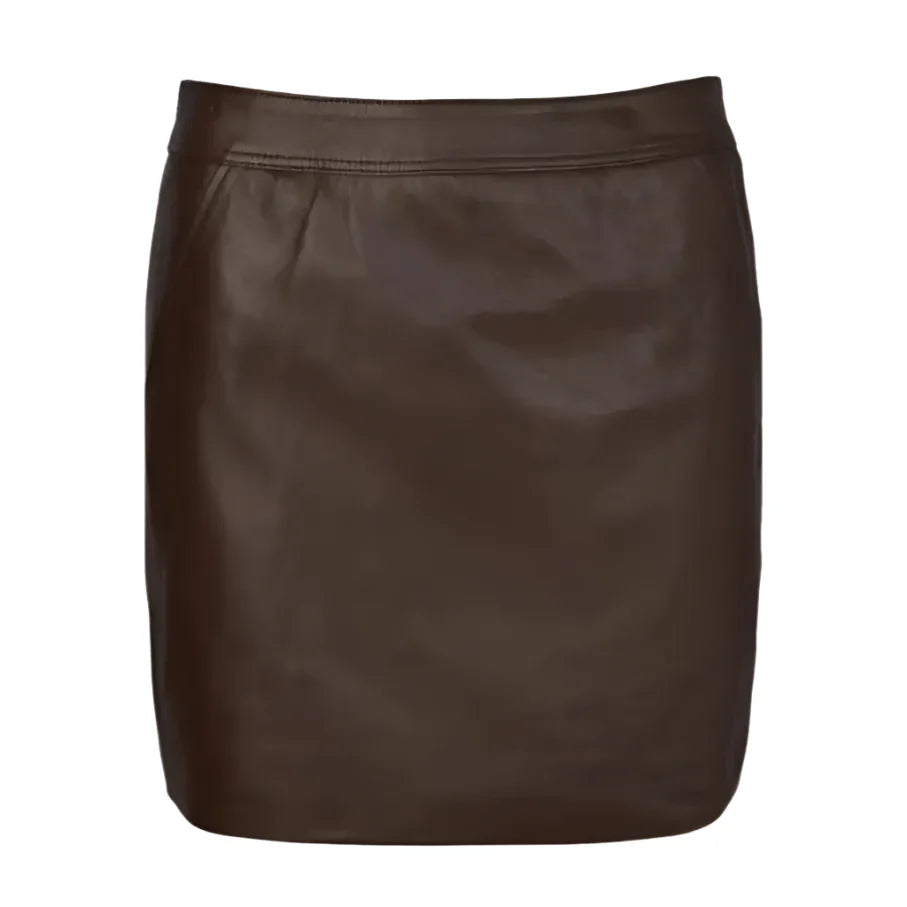 Women’s Dark Brown Leather Mini Skirt-4