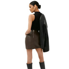 Women’s Dark Brown Leather Mini Skirt-1
