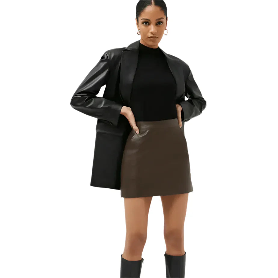 Women’s Dark Brown Leather Mini Skirt-0