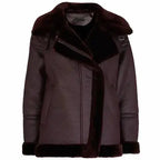 Women’s Dark Maroon Faux Fur Biker Jacket-0