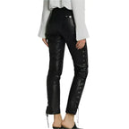 Women’s Designer Black Lambskin Leather Pants-1
