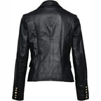 Women's Black Leather Double-Breasted Designer Blazer-1