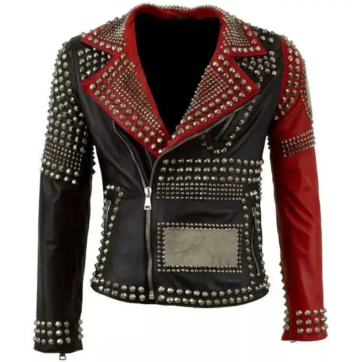 Women’s Elegant Gothic Studded Leather Biker Jacket-0