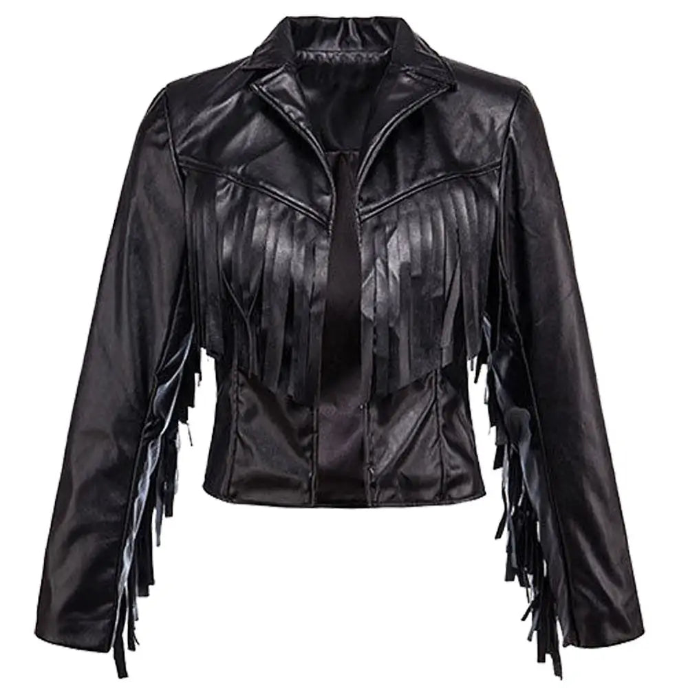 Women's Fringe Leather Designer Jacket-0