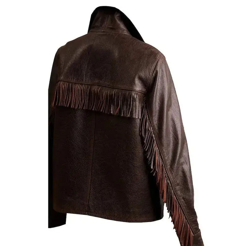 Women's Fringe Leather Western Jacket-1