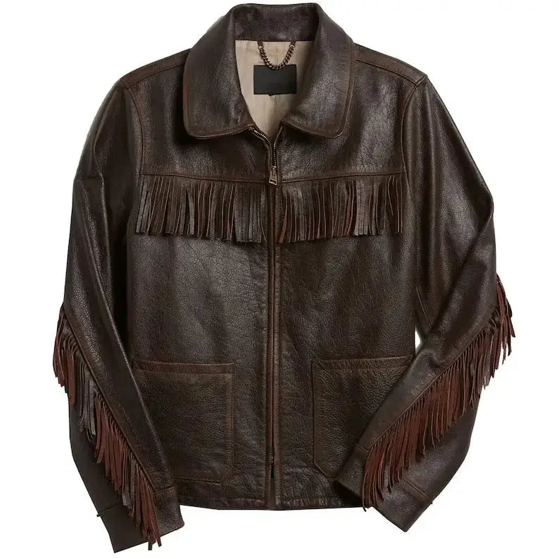 Women's Fringe Leather Western Jacket-0