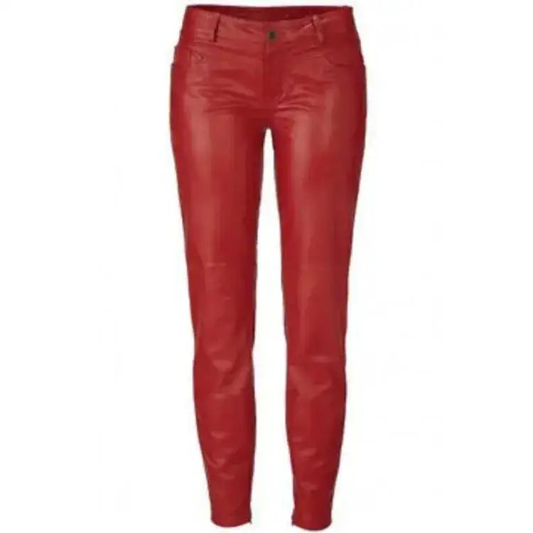 Women's Red Lambskin Leather Pants-0