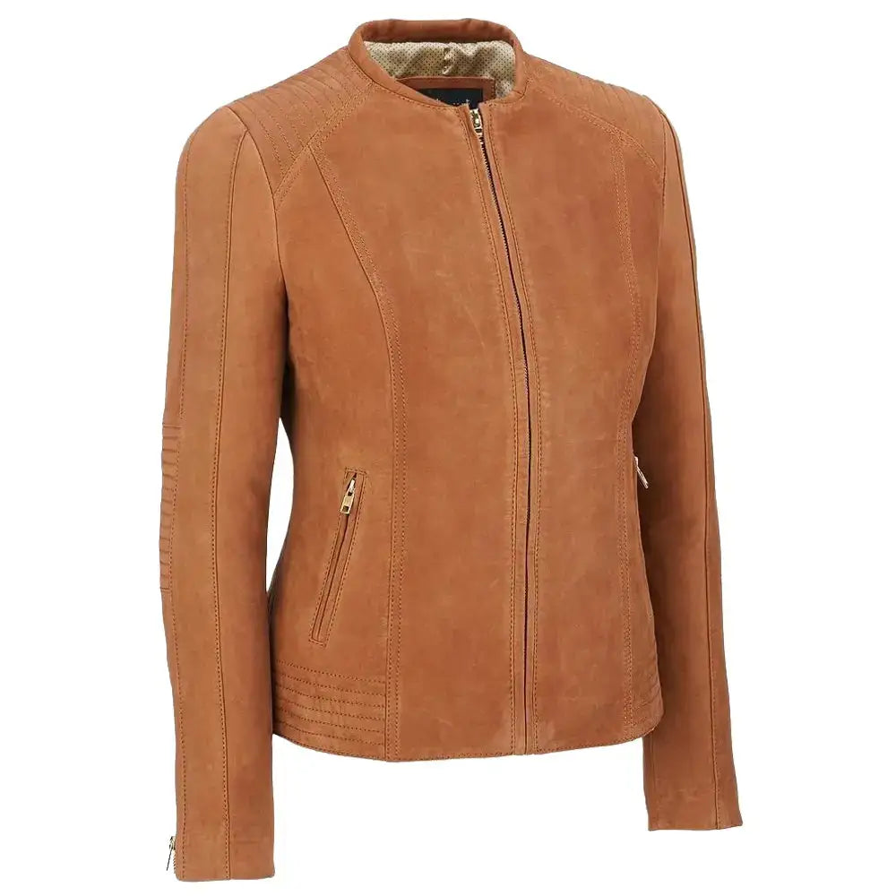 Women's Genuine Lambskin Suede Motorcycle Jacket-2