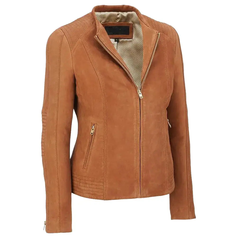 Women's Genuine Lambskin Suede Motorcycle Jacket-0