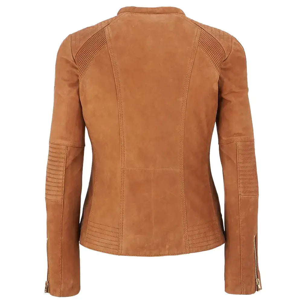 Women's Genuine Lambskin Suede Motorcycle Jacket-1