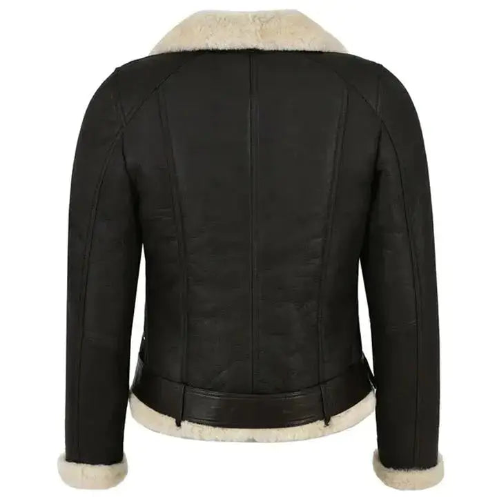 Women’s Genuine Leather Shearling Motorcycle Jacket-1