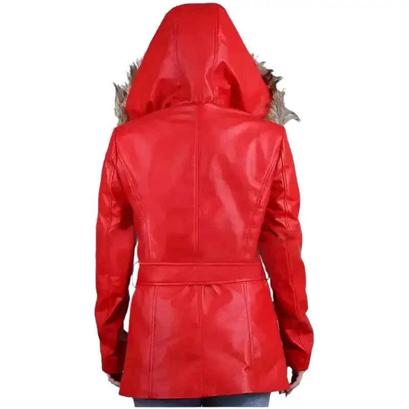 Women's Goldie Hawn Christmas Coat with Faux Fur Hood – Mrs. Claus Edition-2