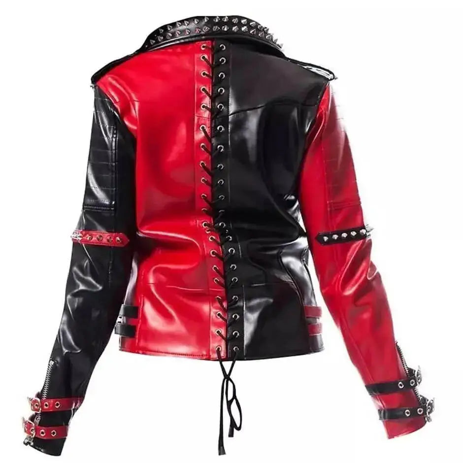 Women's Harley Quinn Heartless Asylum Studded Biker Leather Jacket-1
