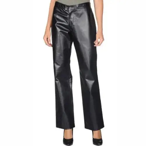 Women’s High-Rise Waist Leather Pants-0