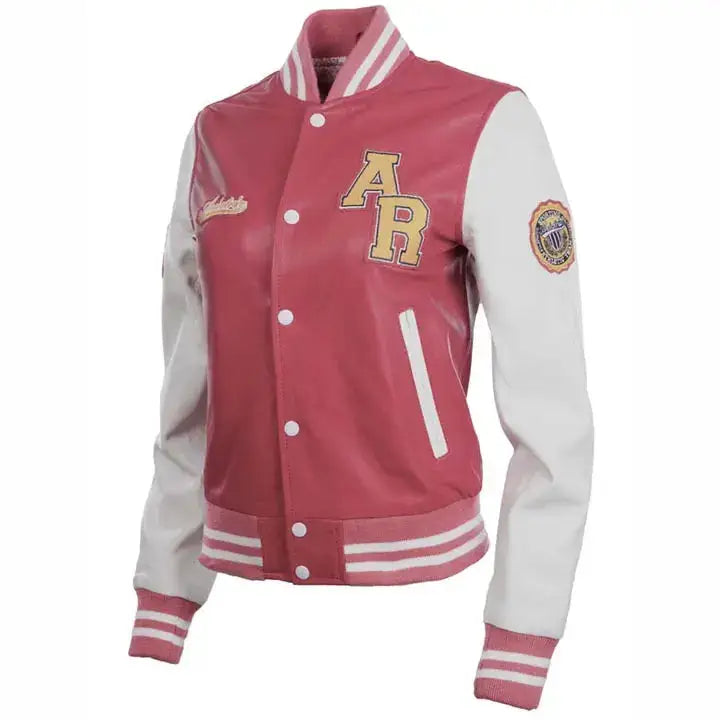 Women’s Leather Varsity Bomber Jacket-1