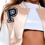 Women's Classic Brown Leather Varsity Bomber Jacket-3