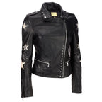 Women's Black Leather Rock Star Jacket-0
