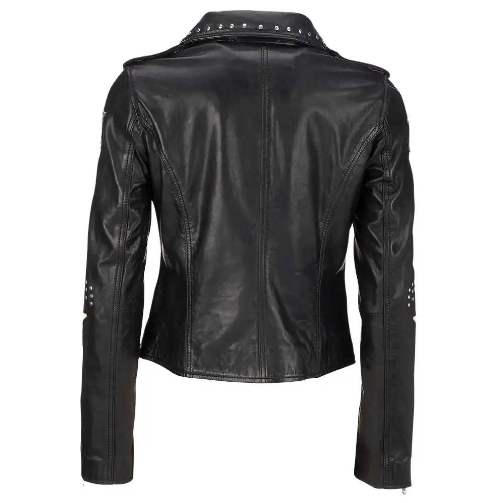 Women's Black Leather Rock Star Jacket-1