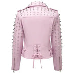 Women's Pink Studded Leather Jacket-1