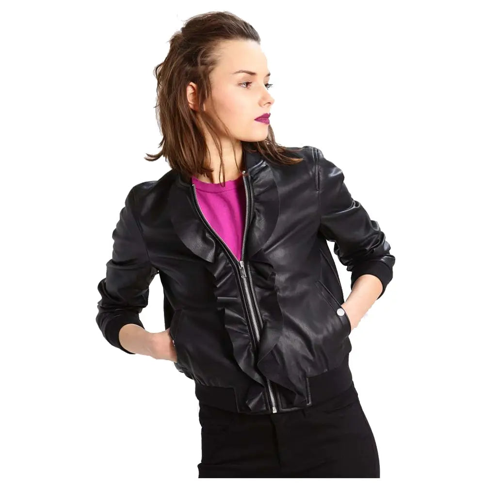 Women’s Real Leather Fashion Jacket-0