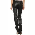 Women’s Lambskin Skinny Straight Leg Leather Pants with Zipper Detail-1
