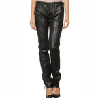 Women’s Lambskin Skinny Straight Leg Leather Pants with Zipper Detail-0