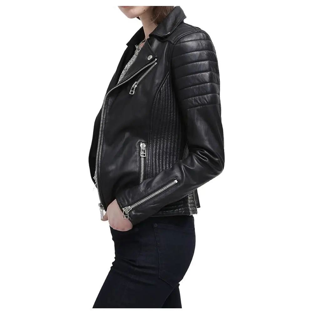 Women’s Slim Fit Black Genuine Leather Jacket – Innovative Design-3