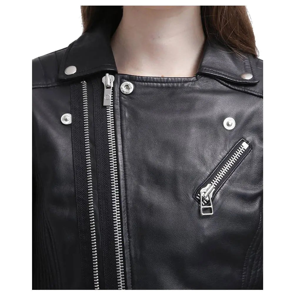 Women’s Slim Fit Black Genuine Leather Jacket – Innovative Design-2
