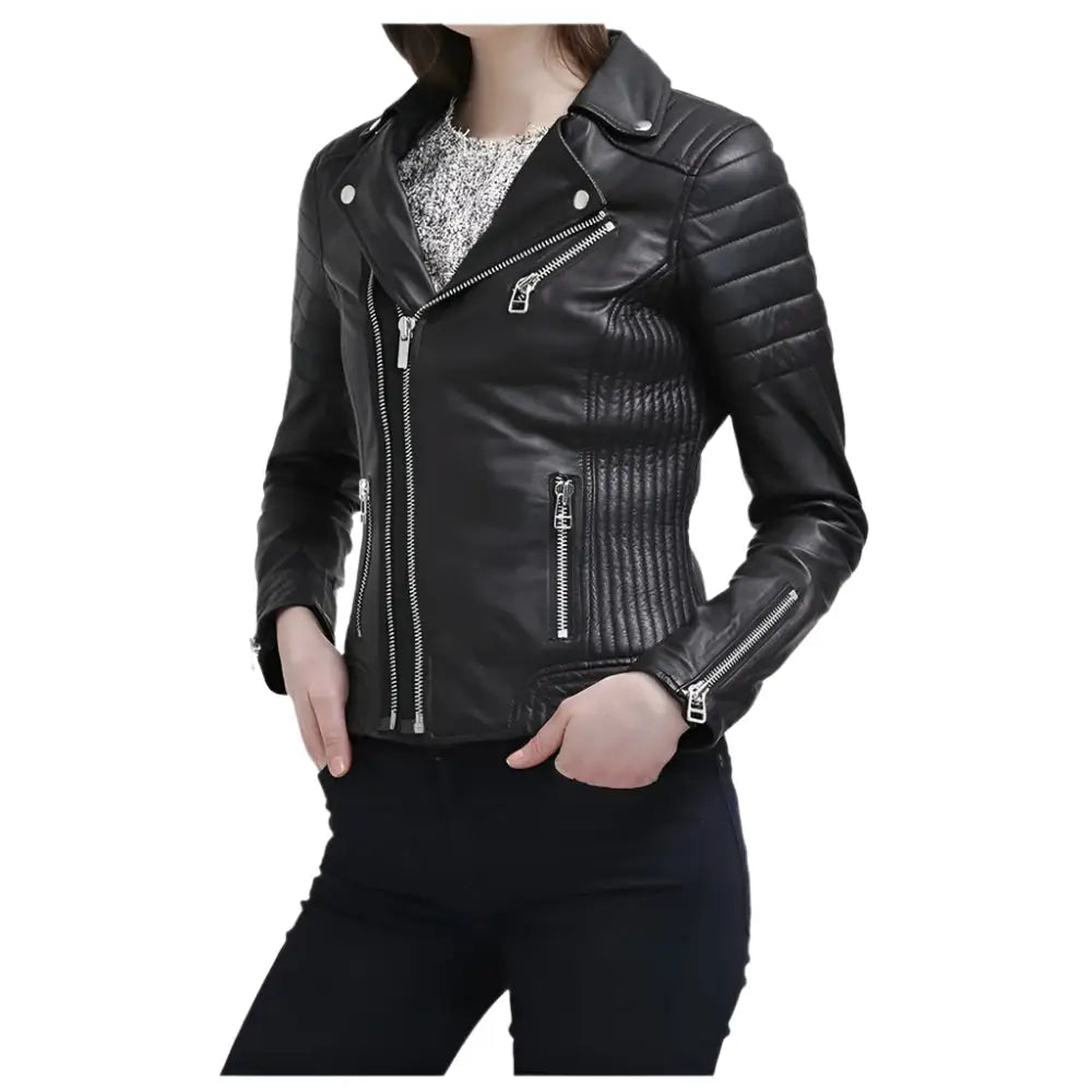 Women’s Slim Fit Black Genuine Leather Jacket – Innovative Design-0