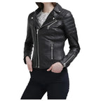 Women’s Slim Fit Black Genuine Leather Jacket – Innovative Design-0