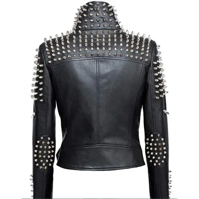 Women's Slim Fit Studded Brando Leather Jacket-2